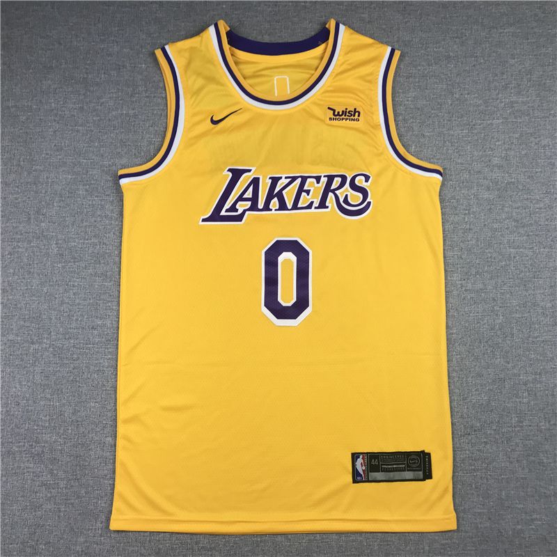 Men Los Angeles Lakers 0 Westbrook Yellow Game Nike 2021 NBA Jersey